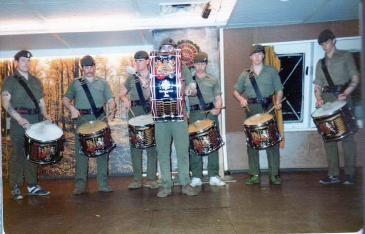 Drumming with the Scots Guards (Graham on the far left)