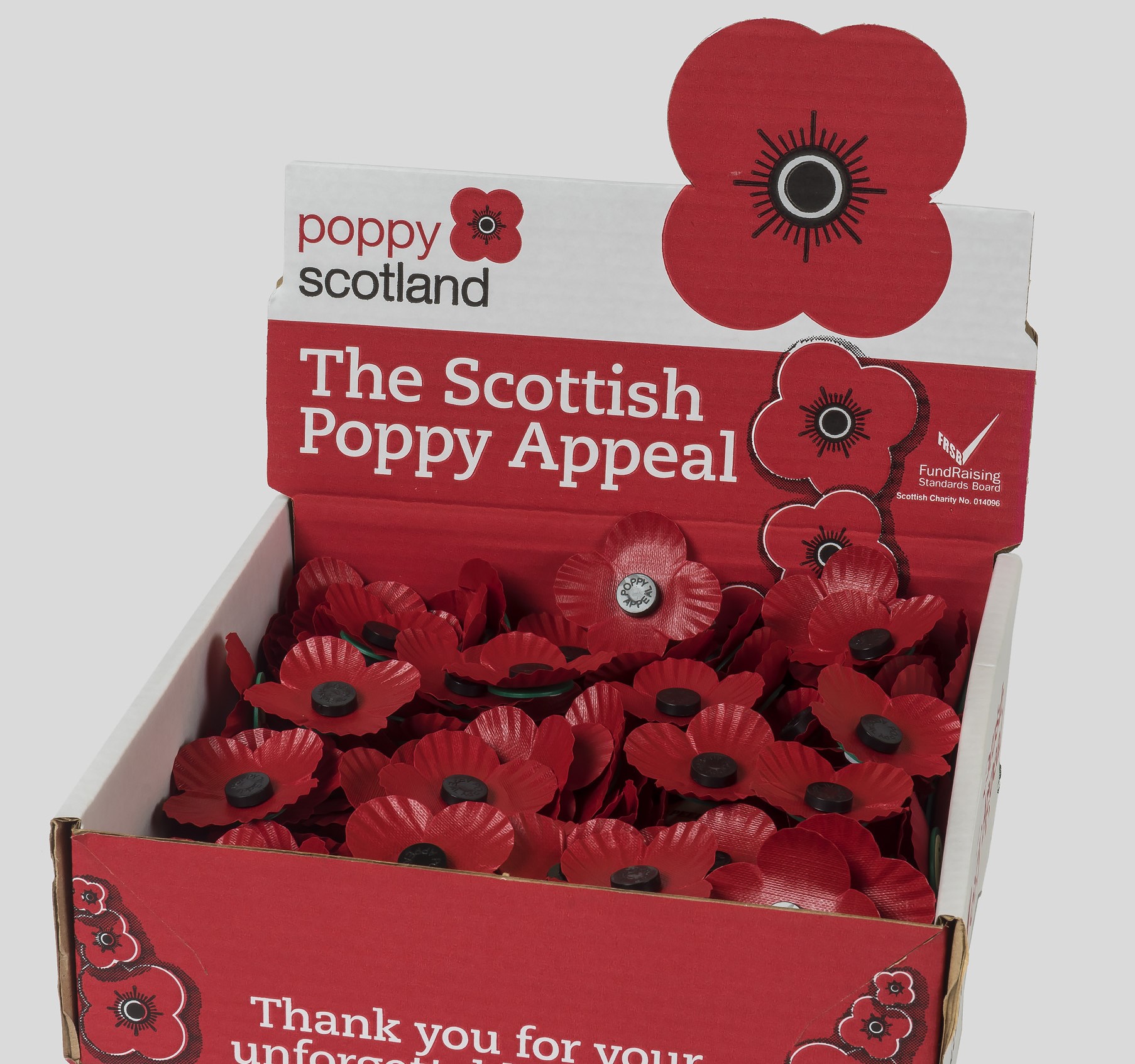 Box of Scottish Poppy Appeal poppies c.2016.