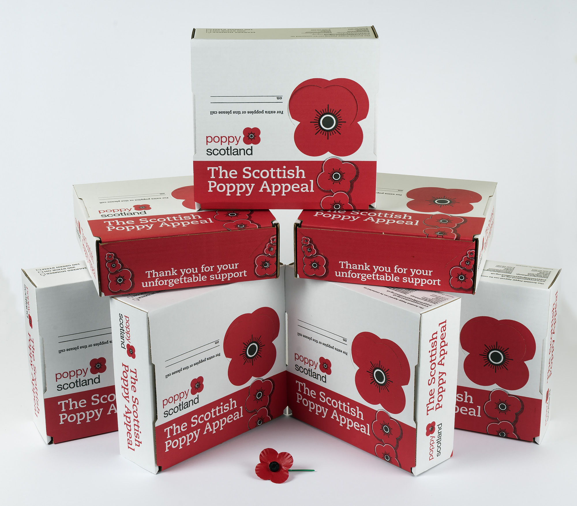Scottish Poppy Appeal boxes of poppies c.2016